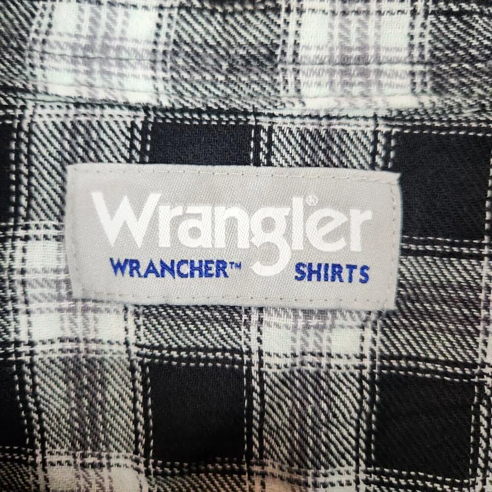 Wrangler Wrancher Pearl Snap Men's XXL Flannel Western Shirt Black White Plaid